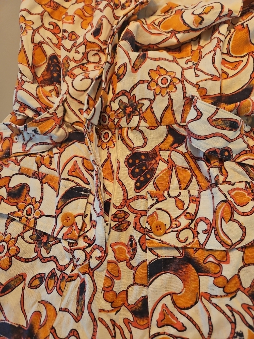 House Of Harlow 1960 Floral Print Romper Orange & Cream Belted Linen Blend NEW - Picture 5 of 10